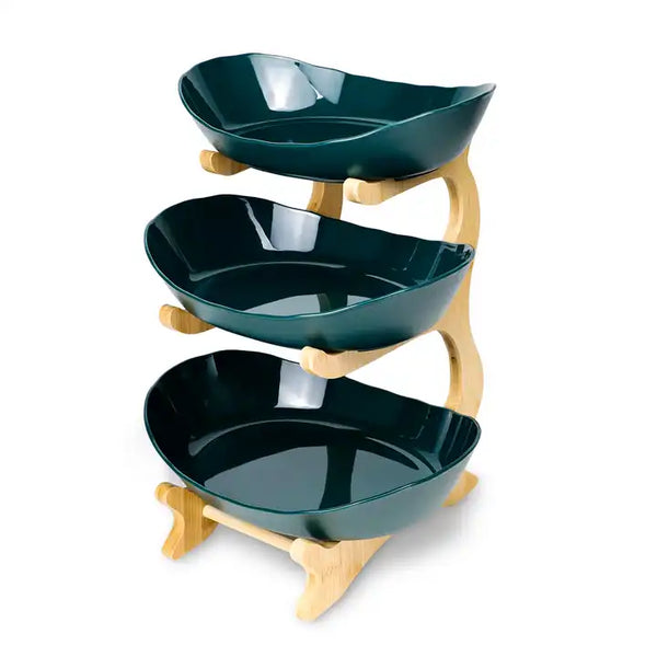 3 Tiers Fruit Plates With Wooden Stand