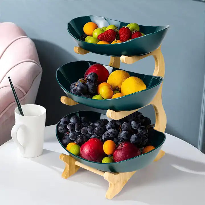 3 Tiers Fruit Plates With Wooden Stand