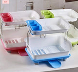 2 Tier Large Kitchen Sink Dish Drainer Rack Drying Basket Stand with Tray and Cutlery Utensil Holder Kitchen Rack (Plastic)
