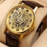 Skeleton Double Sided Glass Watch for Men / Women / Girls / Boys - Men's Leather Watches / Transparent Skeleton Watch