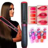Exclusive Deal Pack Of 7: 1 Stylish Fast Hair Straightener And Brush + 6 Wow Long Lasting Lip Color
