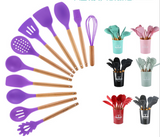 12 Pcs Silicone Utensil Set with Wooden Handle